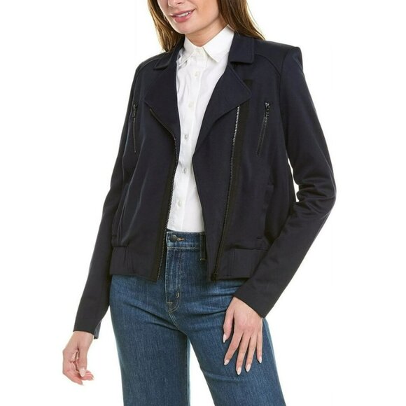 New CABI Chance MOTO Jacket in Navy with Front Pockets - Picture 1 of 10